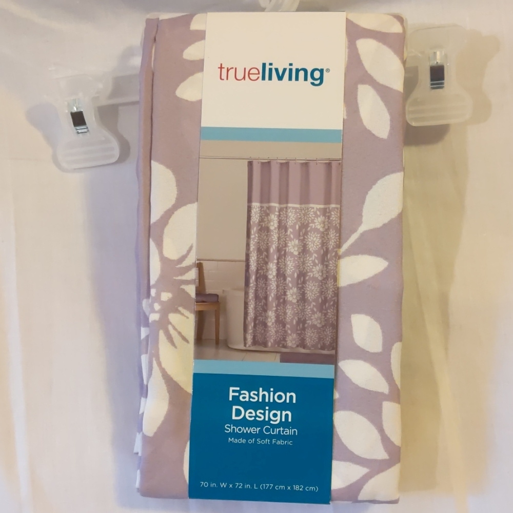 True Living Purple w/white flowers Shower Curtain